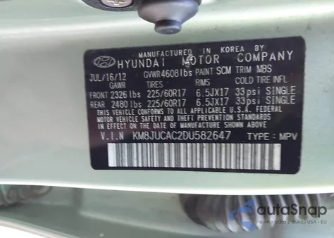 2013 Hyundai Tucson Gls from USA, damaged, VIN KM8JUCAC2DU582647